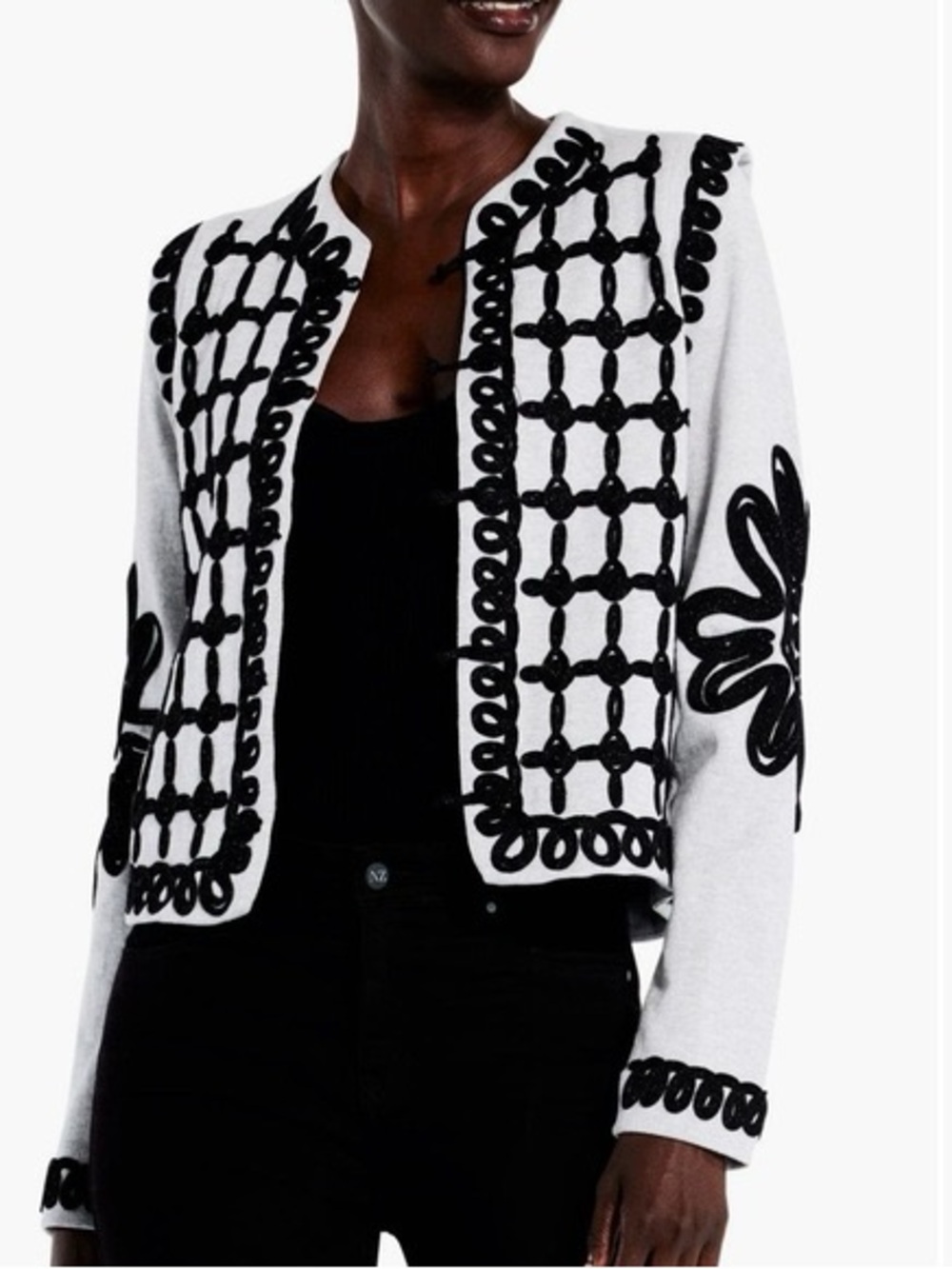NIC & ZOE Light Gray & Black Embroidered Women's Jacket NWT $218